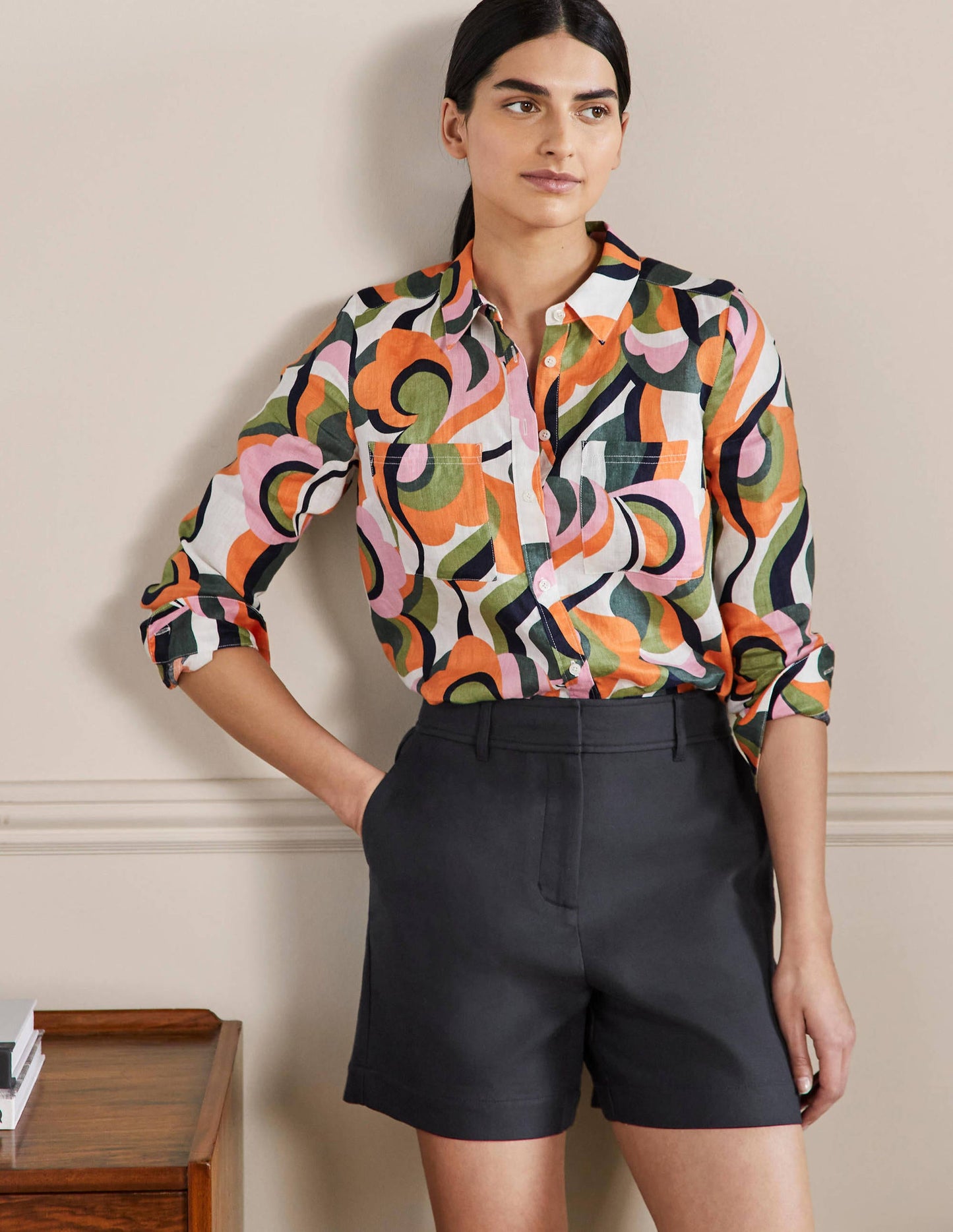 Carrie High Waisted Shorts-Navy