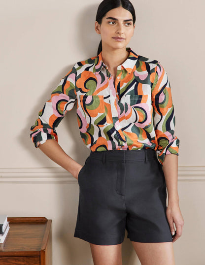 Carrie High Waisted Shorts-Navy-1