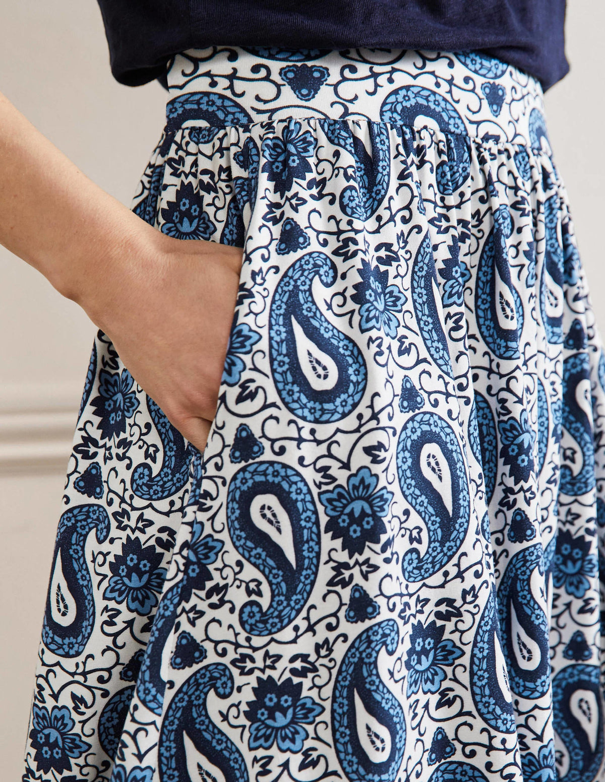 Pull On Jersey Mini Skirt-Hyacinth, Enchanting Paisley-2