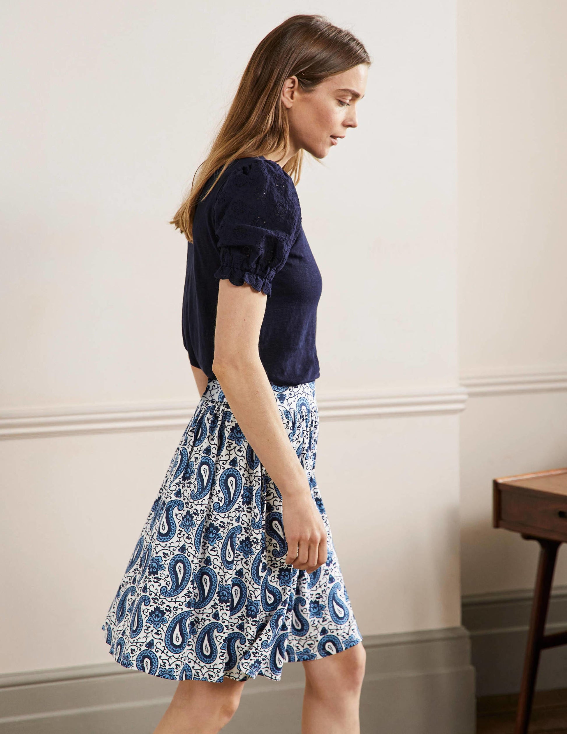 Pull On Jersey Mini Skirt-Hyacinth, Enchanting Paisley-4