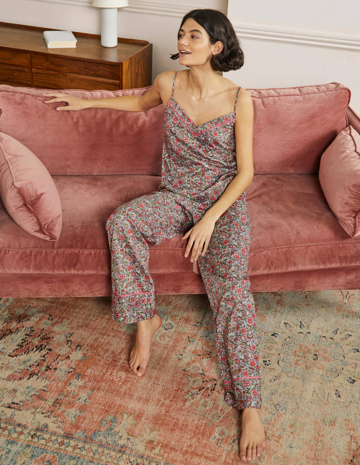 Cotton Pyjama Trousers-Blue/Ivory Oriental Paradise