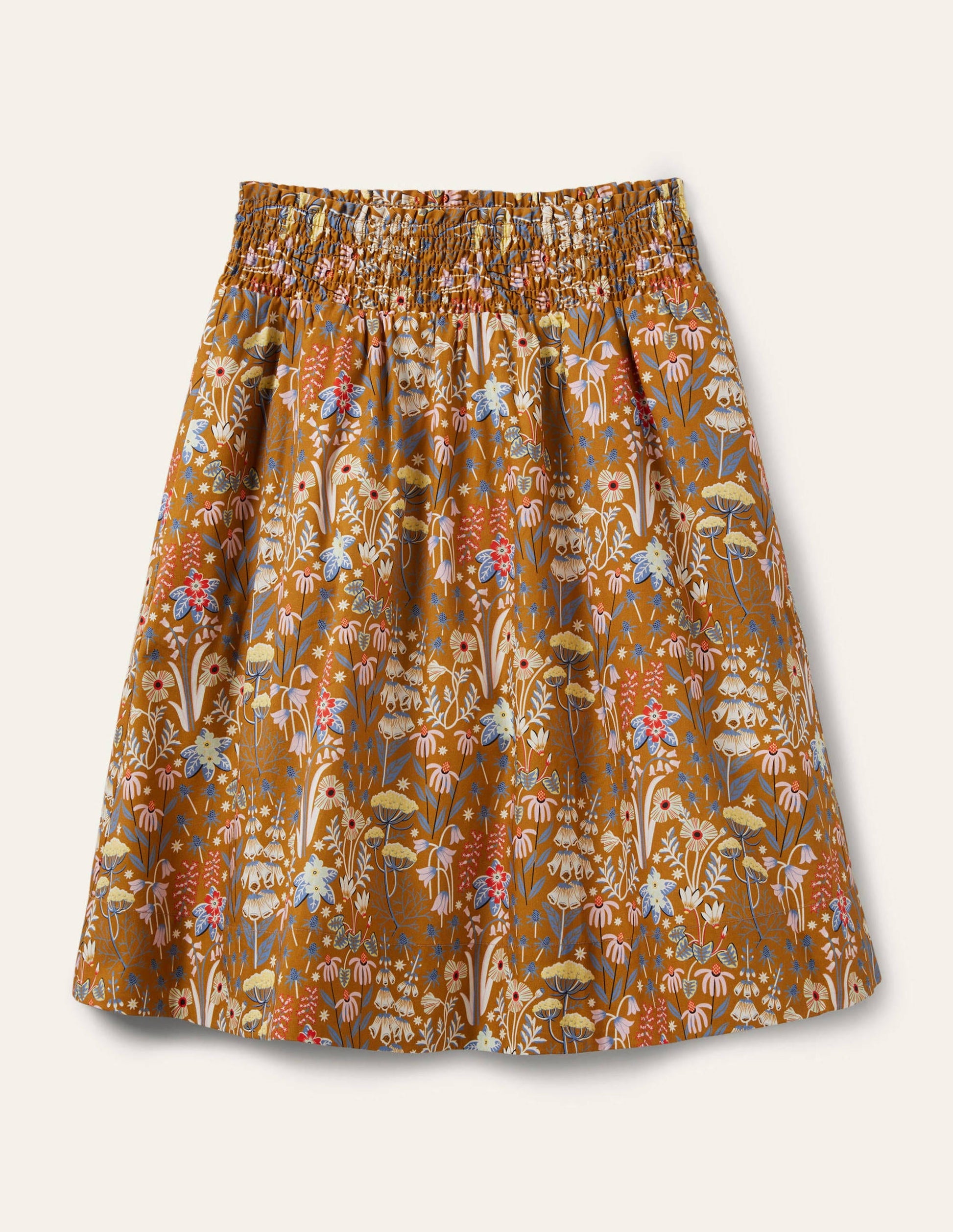 Shirred Waist Cotton Skirt-Frankincense, Wildflower Bloom-5