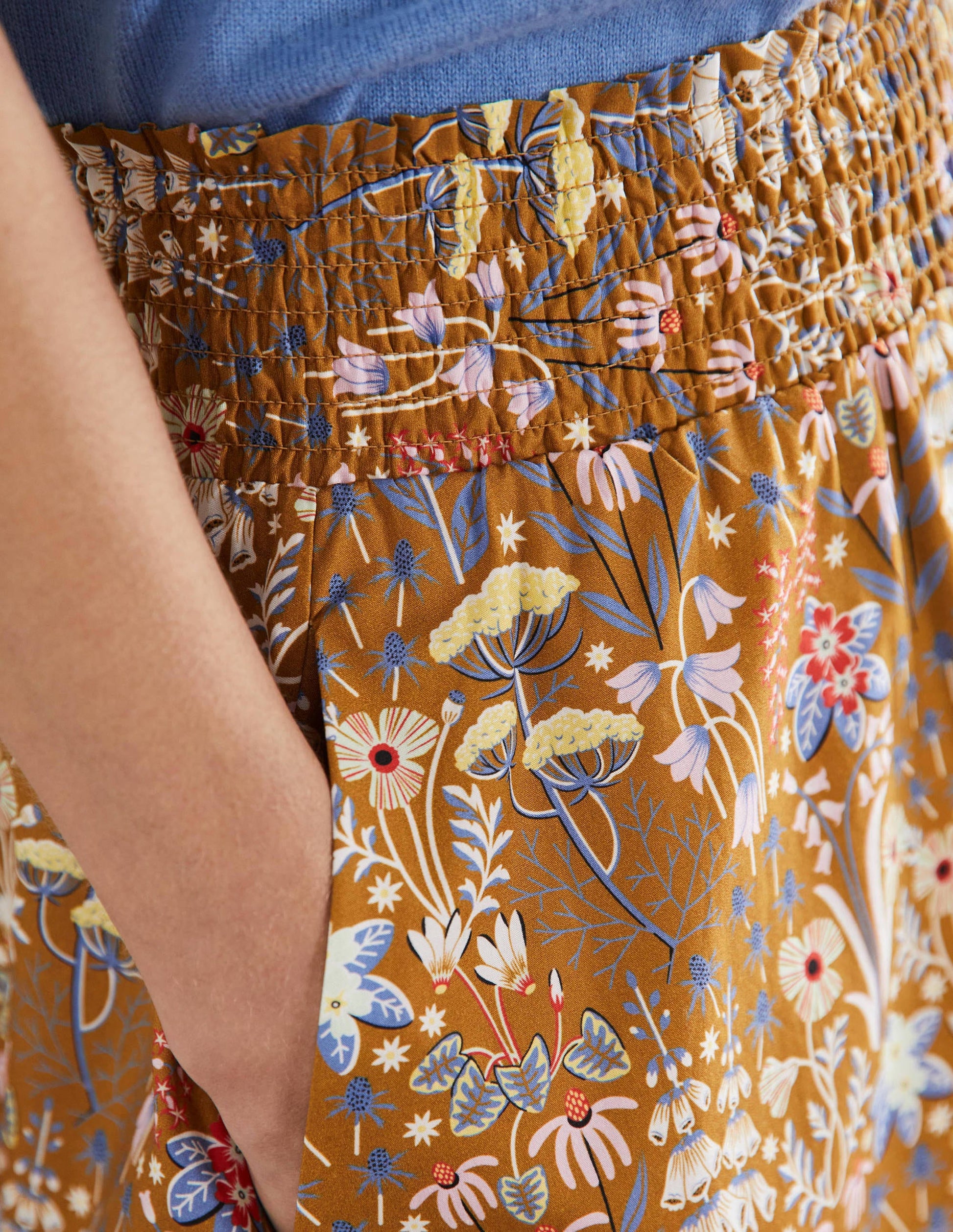 Shirred Waist Cotton Skirt-Frankincense, Wildflower Bloom-2