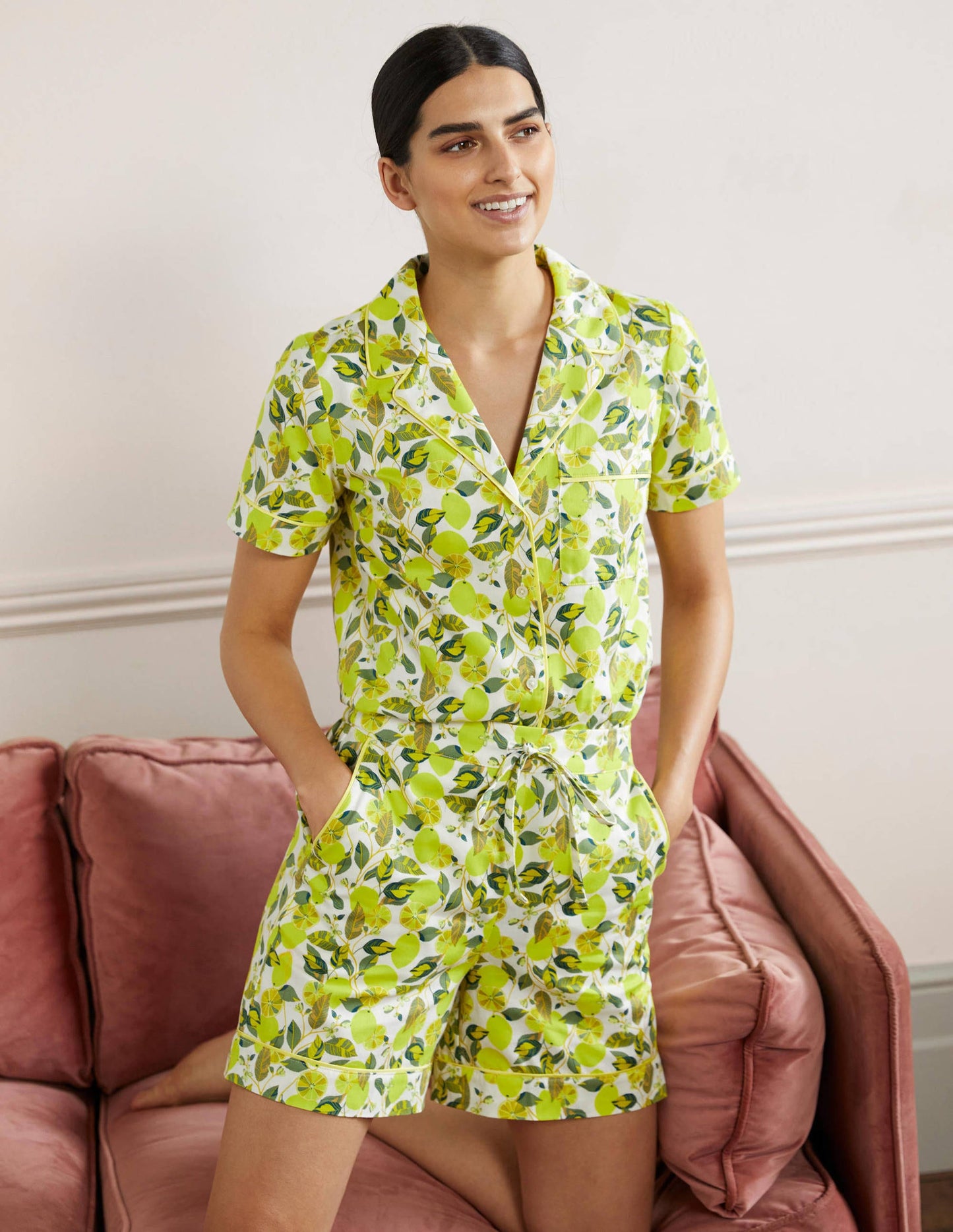 Easy Cotton Sleep Short-Ivory, Lemon Vine