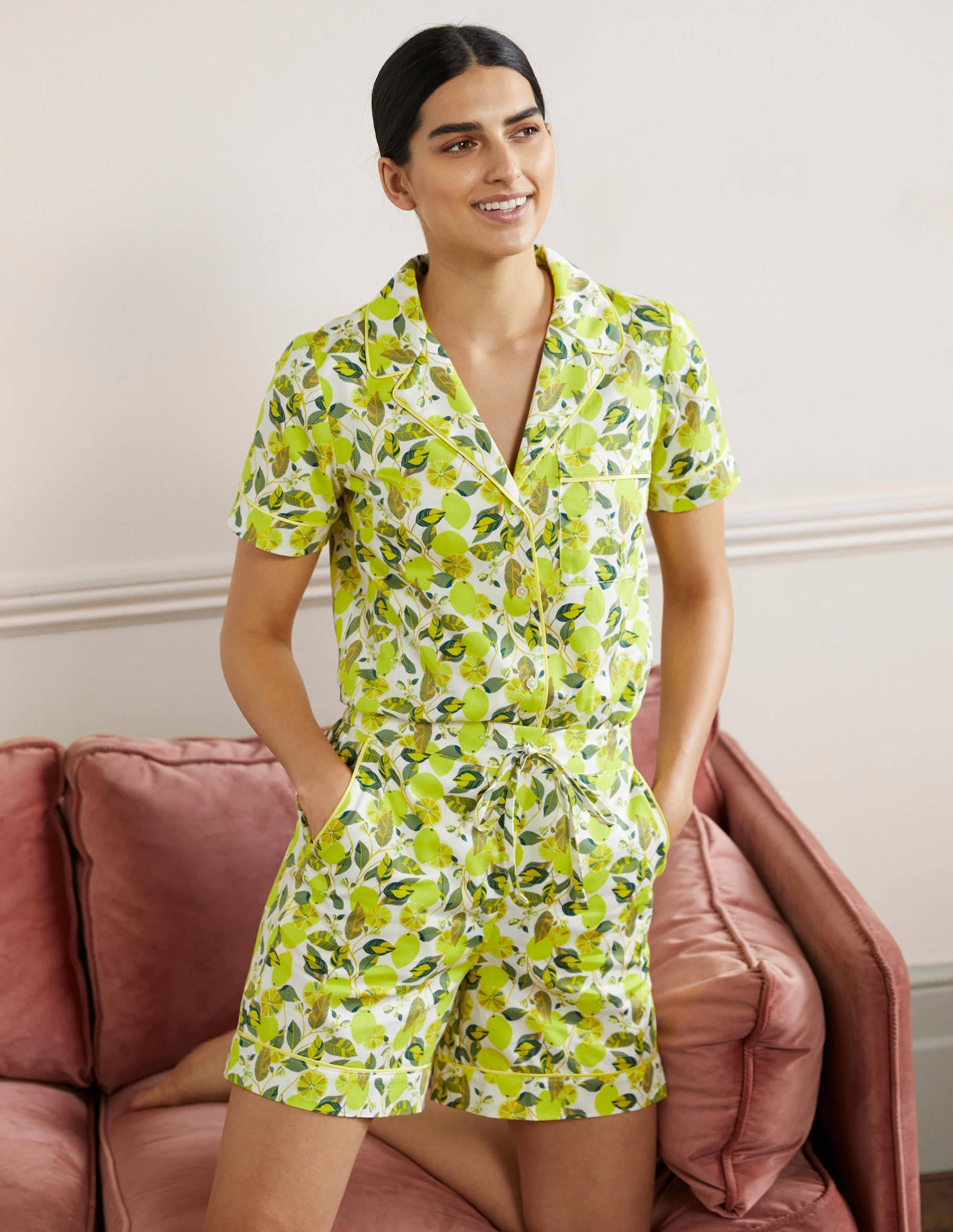 Easy Cotton Sleep Short-Ivory, Lemon Vine - Image 1