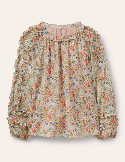Ruffle Detail Raglan Blouse-Milkshake, Wildflower Bloom-6