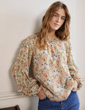 Ruffle Detail Raglan Blouse-Milkshake, Wildflower Bloom