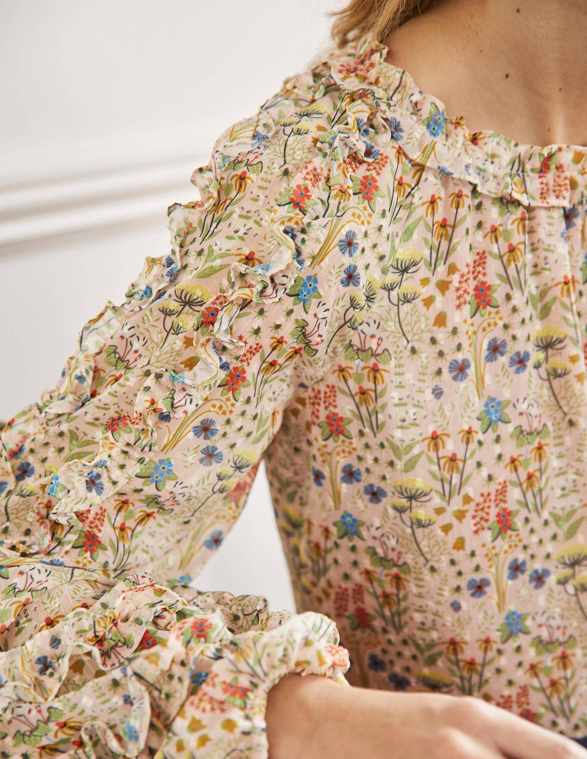 Ruffle Detail Raglan Blouse-Milkshake, Wildflower Bloom - Image 2