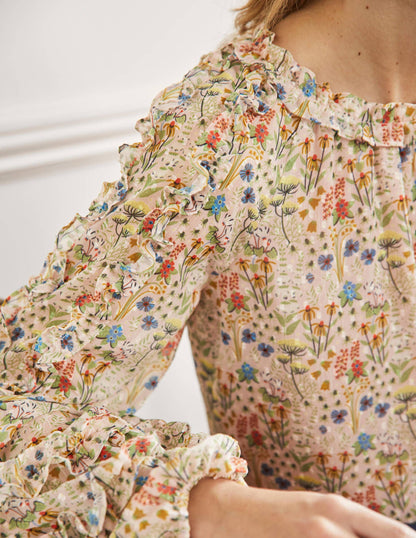 Ruffle Detail Raglan Blouse-Milkshake, Wildflower Bloom-2