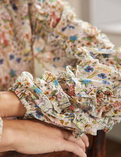 Ruffle Detail Raglan Blouse-Milkshake, Wildflower Bloom-5