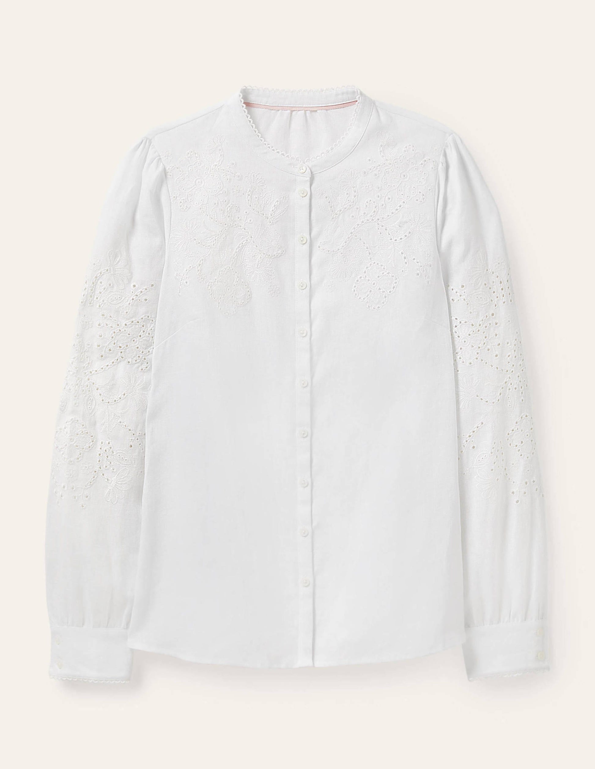 Cut Work High Neck Shirt-White-6