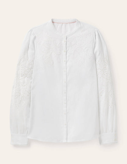 Cut Work High Neck Shirt-White-6