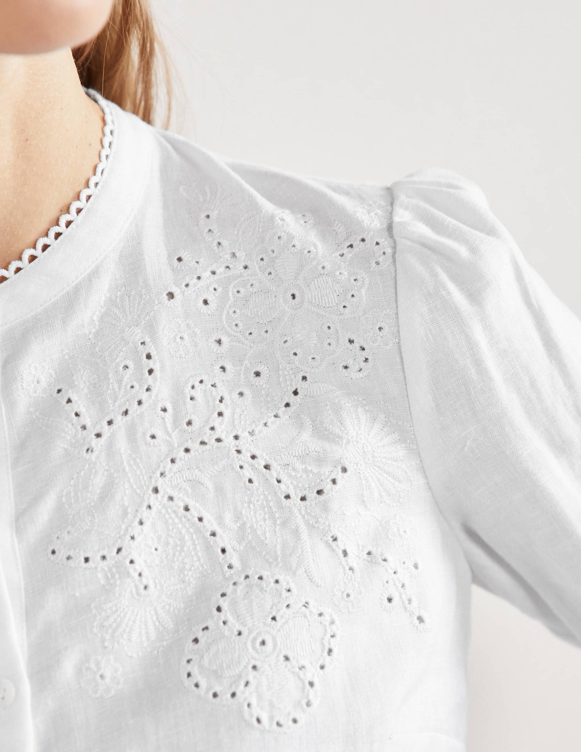 Cut Work High Neck Shirt-White-2