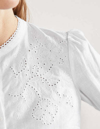 Cut Work High Neck Shirt-White-2