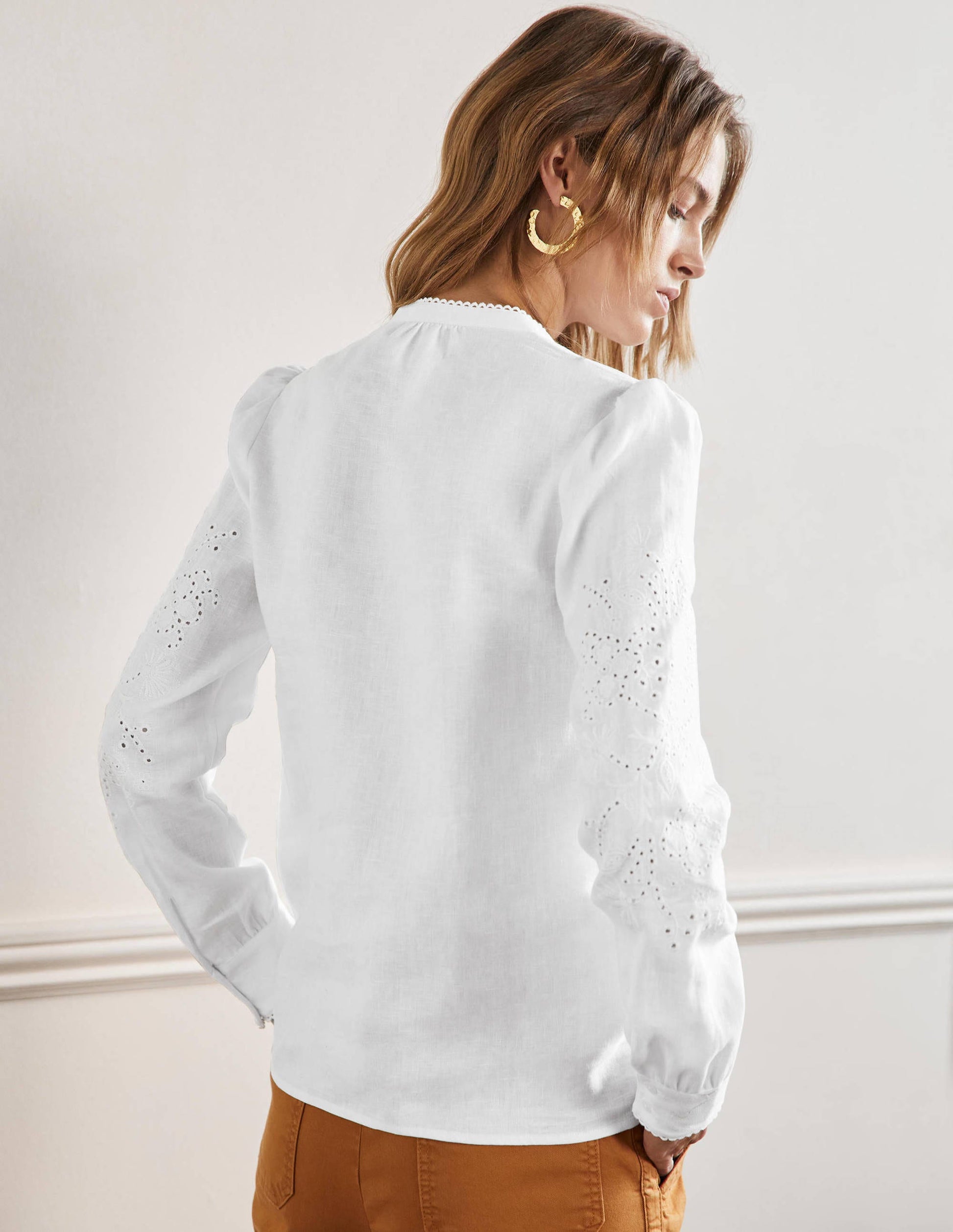 Cut Work High Neck Shirt-White-3