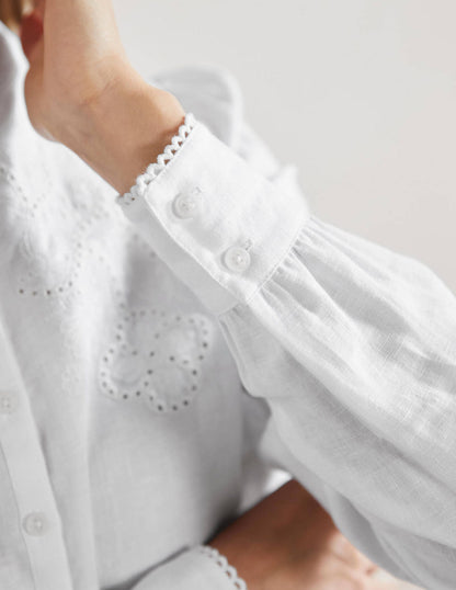 Cut Work High Neck Shirt-White-5