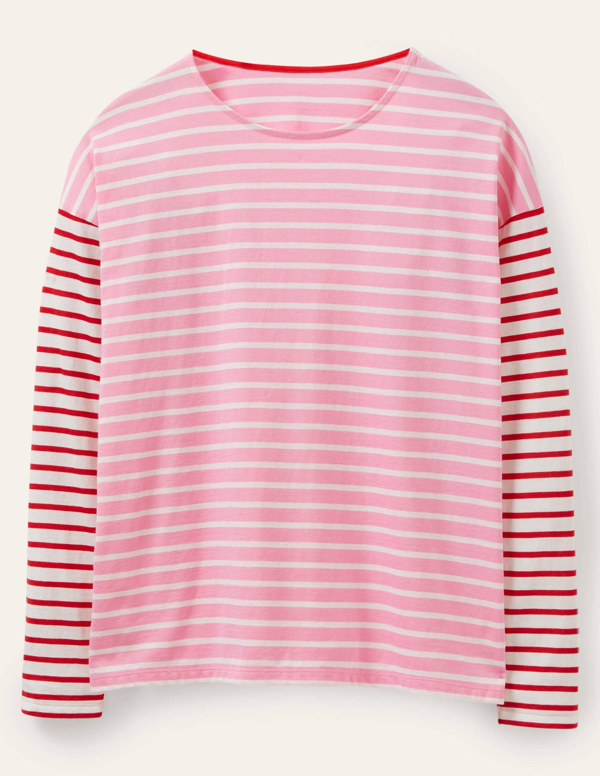 Dropped Shoulder Breton Top-Sachet Pink / Ivory Stripe-5