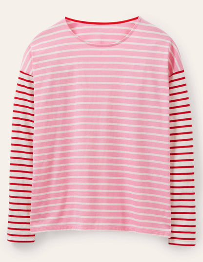Dropped Shoulder Breton Top-Sachet Pink / Ivory Stripe-5