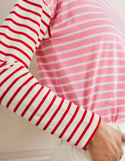 Dropped Shoulder Breton Top-Sachet Pink / Ivory Stripe-2