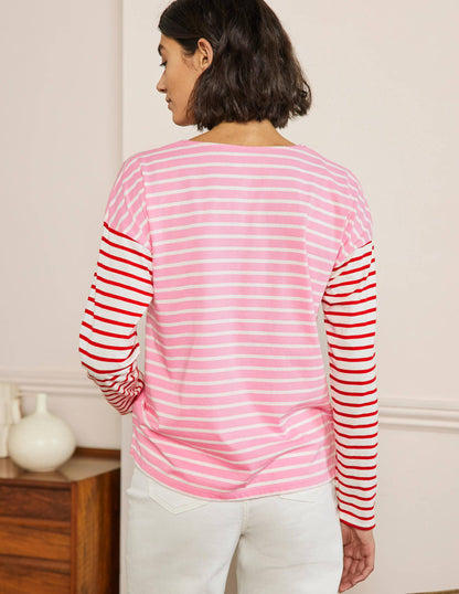 Dropped Shoulder Breton Top-Sachet Pink / Ivory Stripe-3
