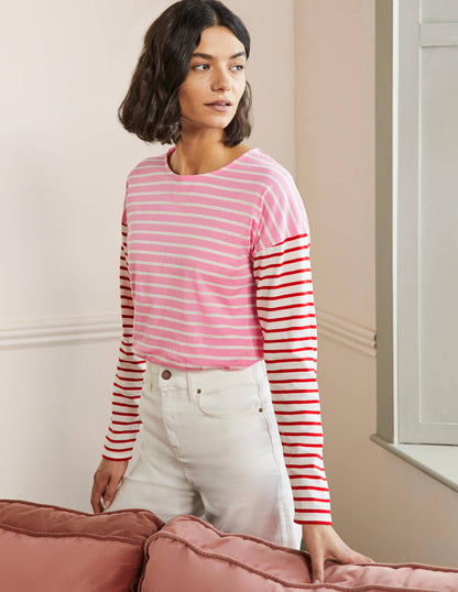 Dropped Shoulder Breton Top-Sachet Pink / Ivory Stripe-4