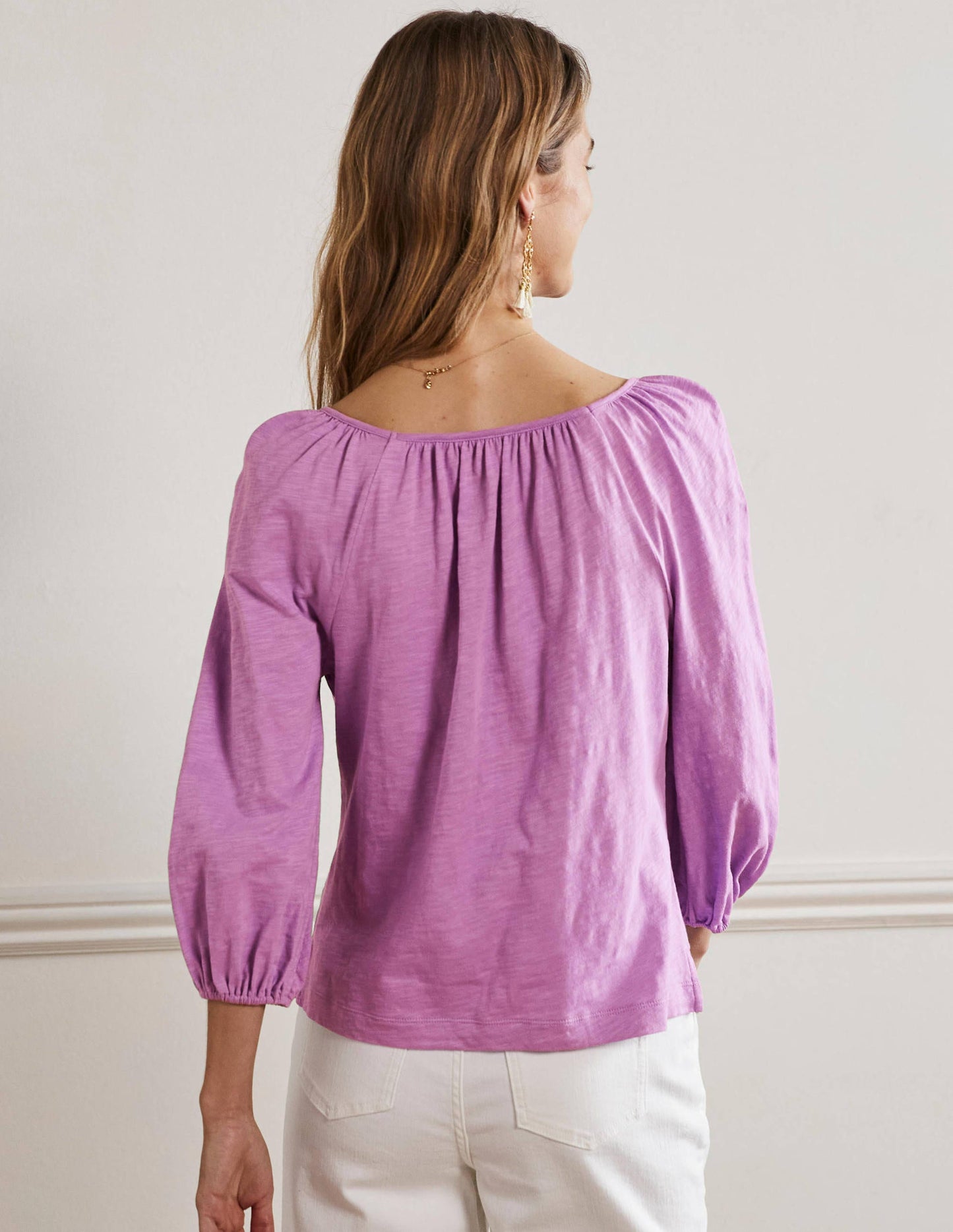 Blouson Sleeve Cotton Top-African Violet