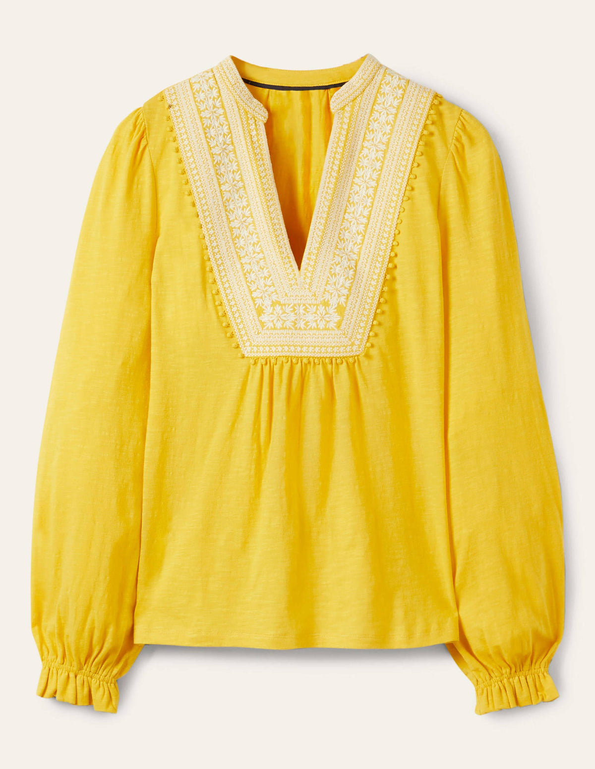 Embroidered Notch Neck Top-Lemon Fizz, Embroidered - Image 5