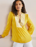 Embroidered Notch Neck Top-Lemon Fizz, Embroidered