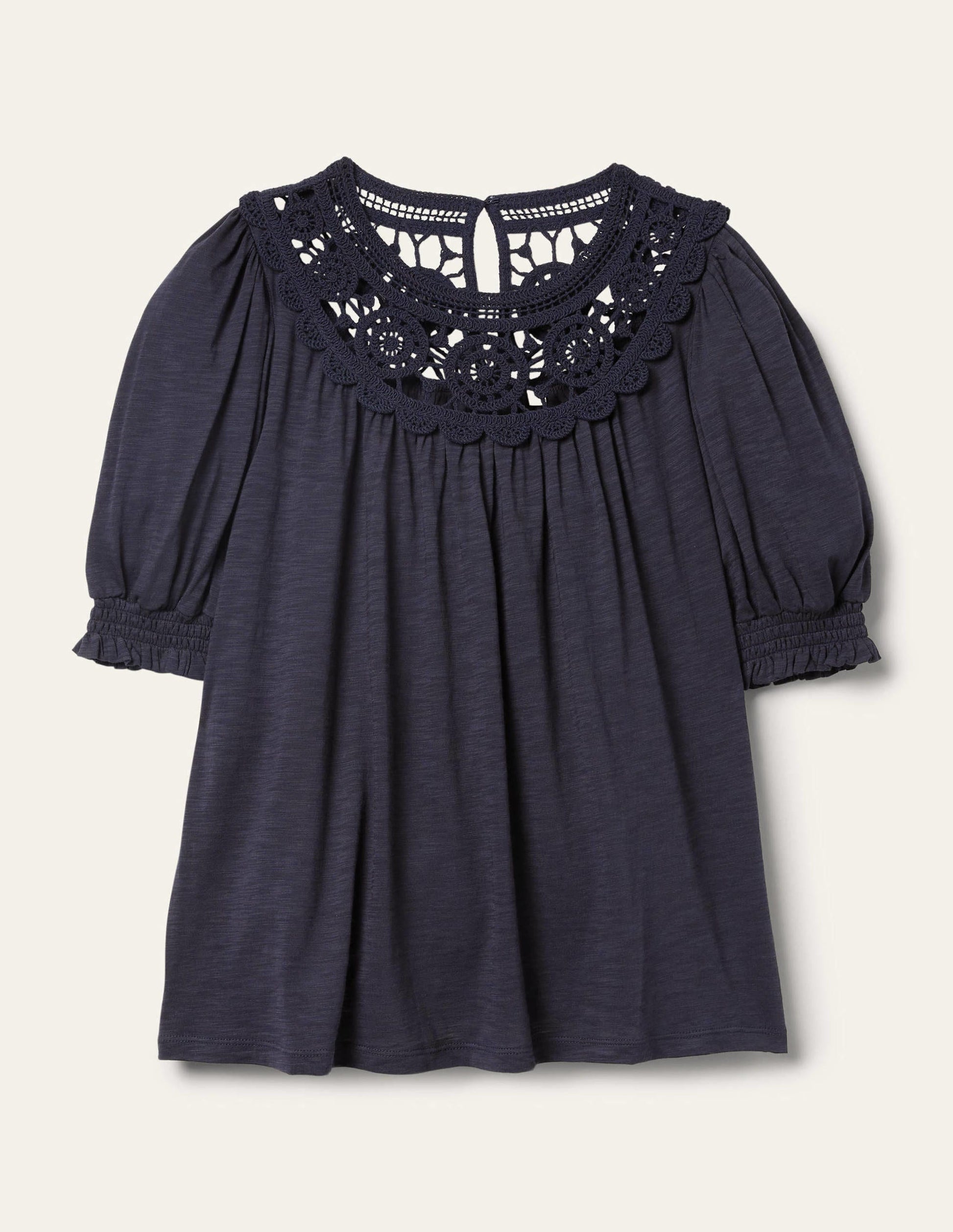 Anais Crochet Puff Sleeve Top-Navy-6