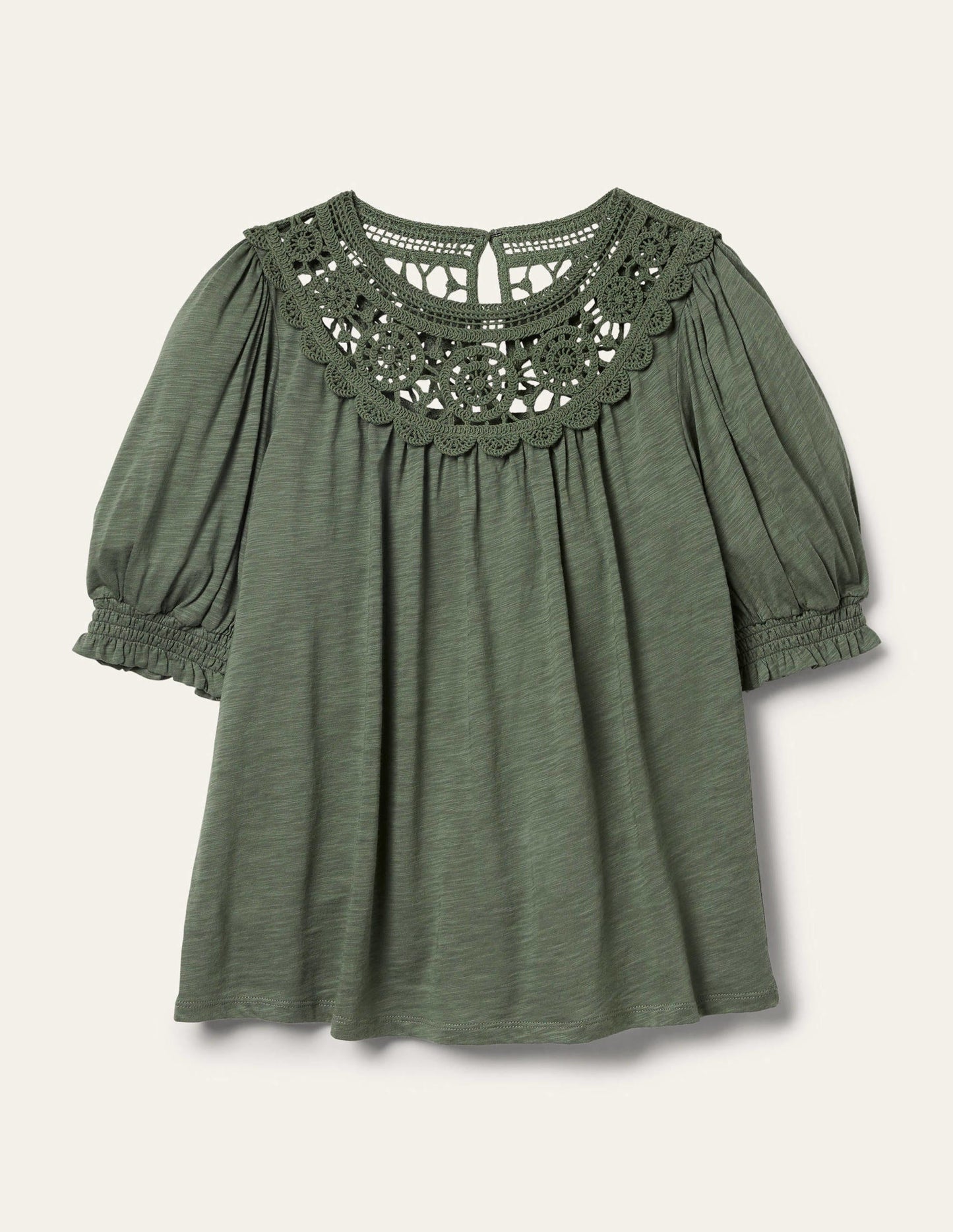 Anais Crochet Puff Sleeve Top-Alder