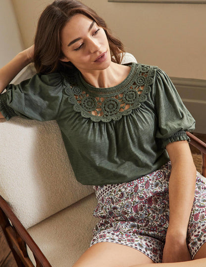 Anais Crochet Puff Sleeve Top-Alder-1