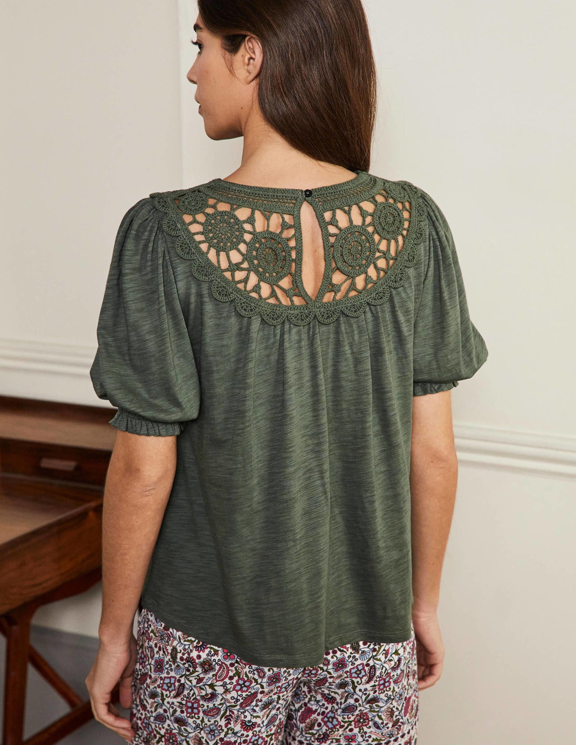 Anais Crochet Puff Sleeve Top-Alder-3