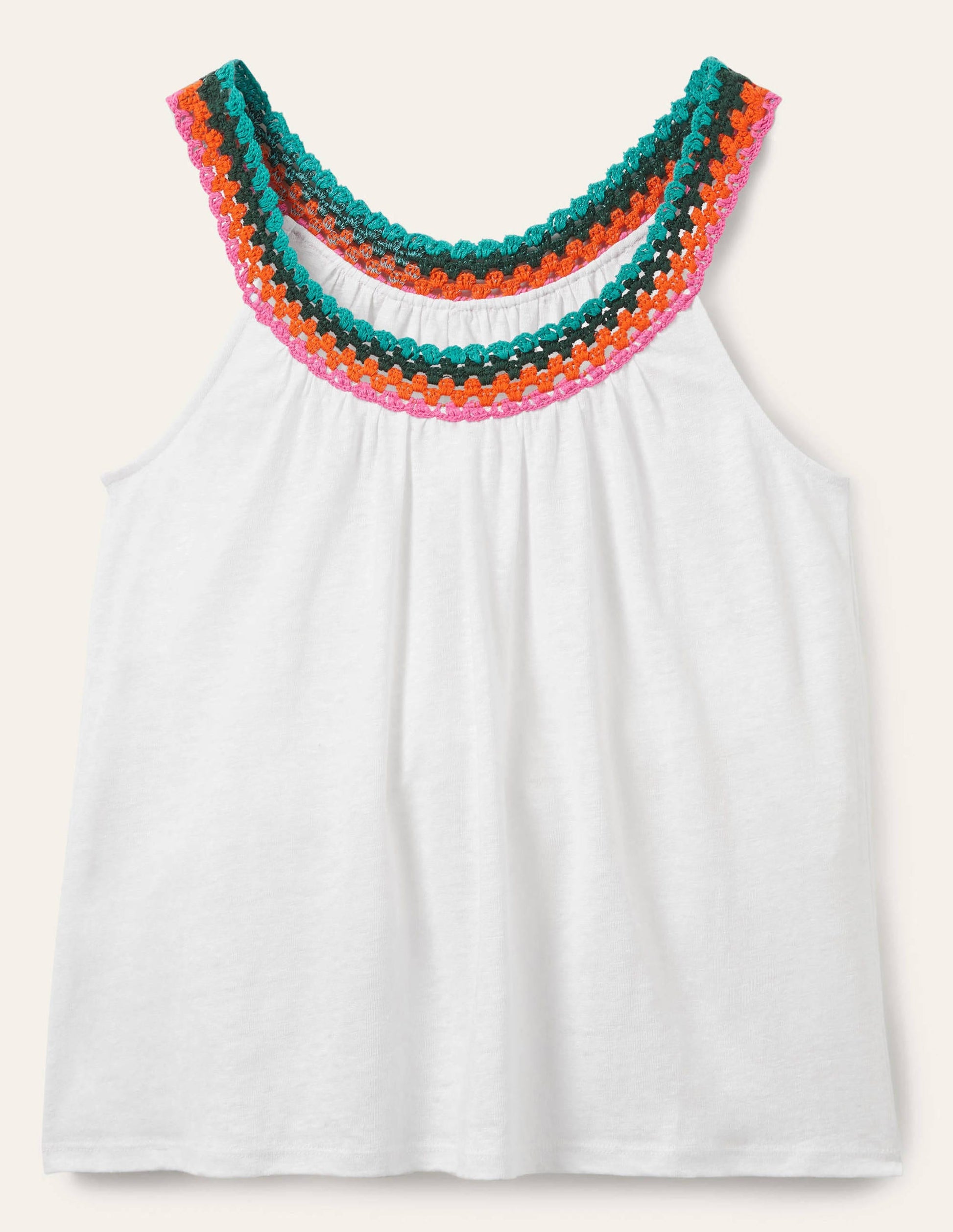 Crochet Trim Scoop Jersey Top-White-5
