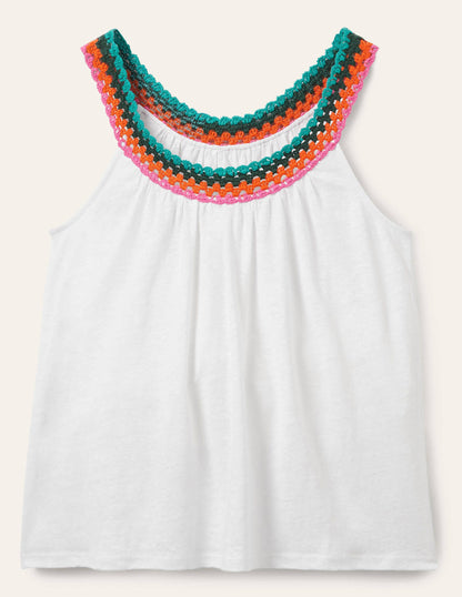 Crochet Trim Scoop Jersey Top-White-5
