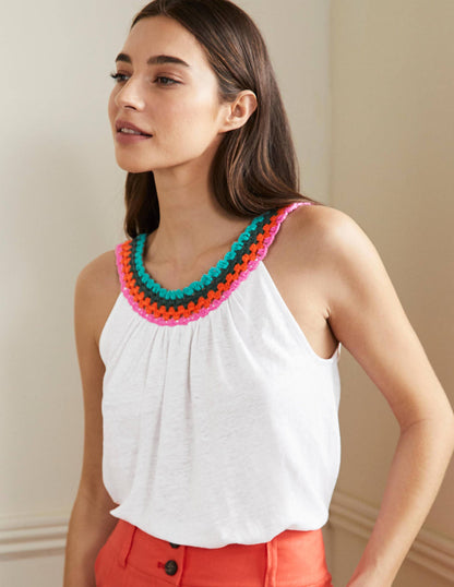 Crochet Trim Scoop Jersey Top-White-1