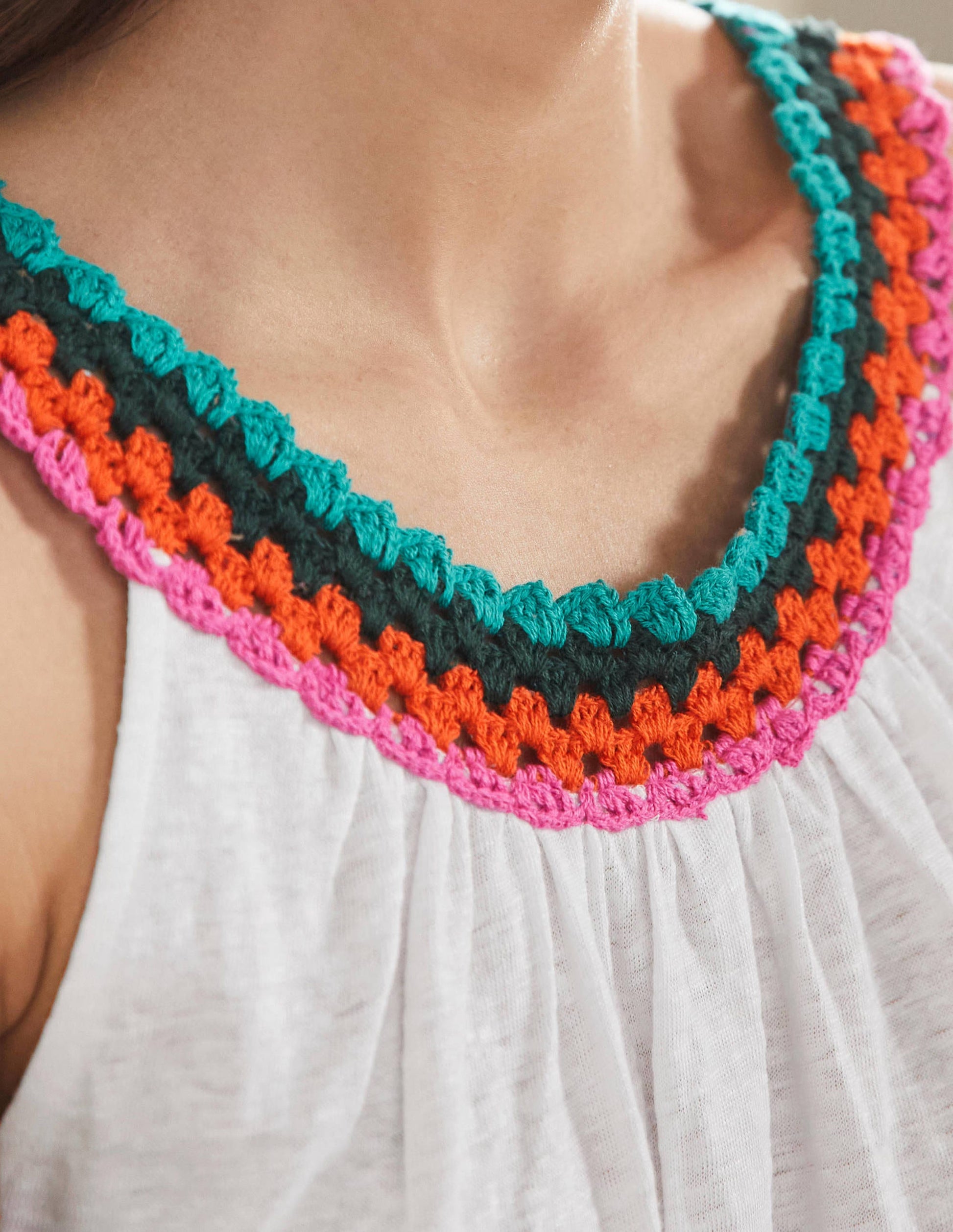 Crochet Trim Scoop Jersey Top-White-2