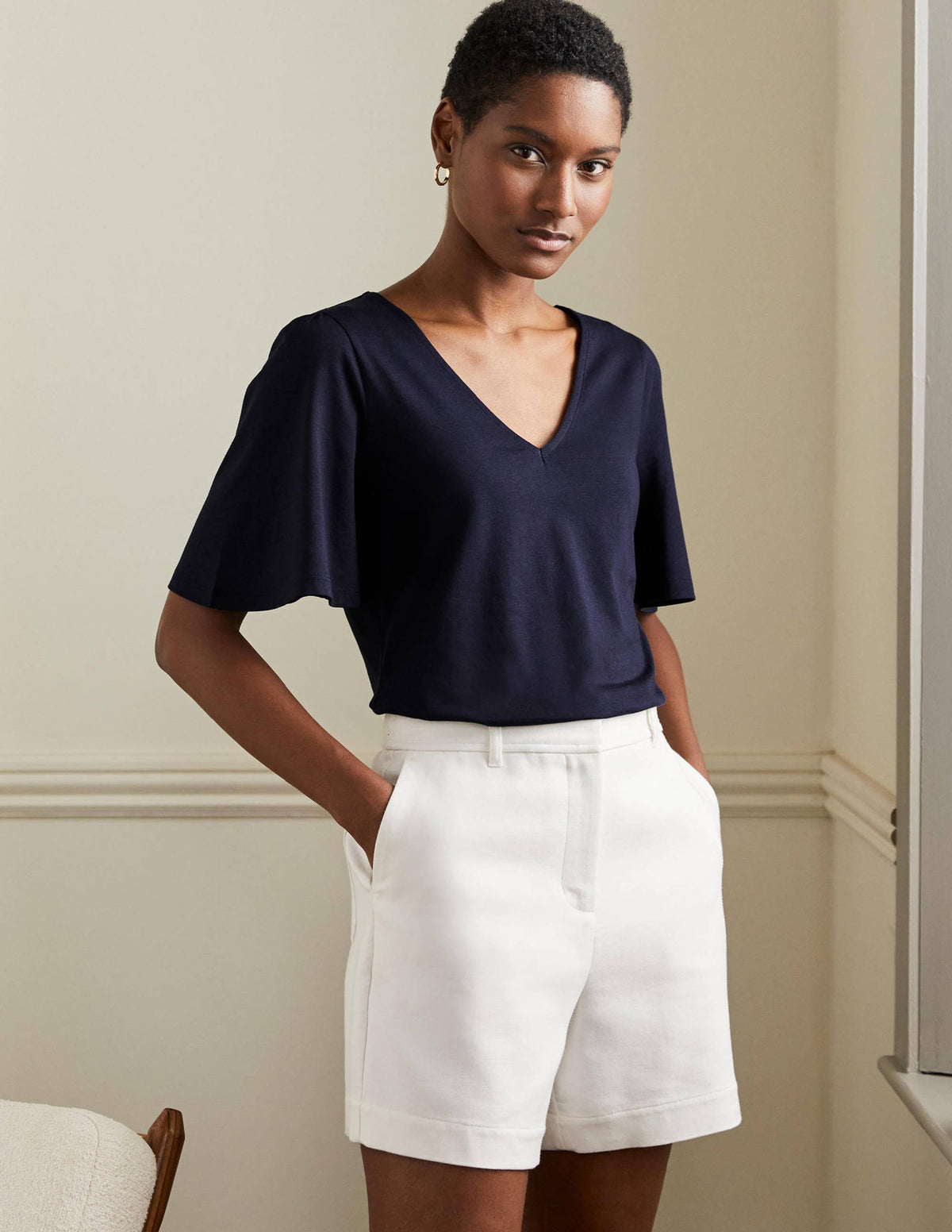 Supersoft Flutter Sleeve Top-Navy - Image 2