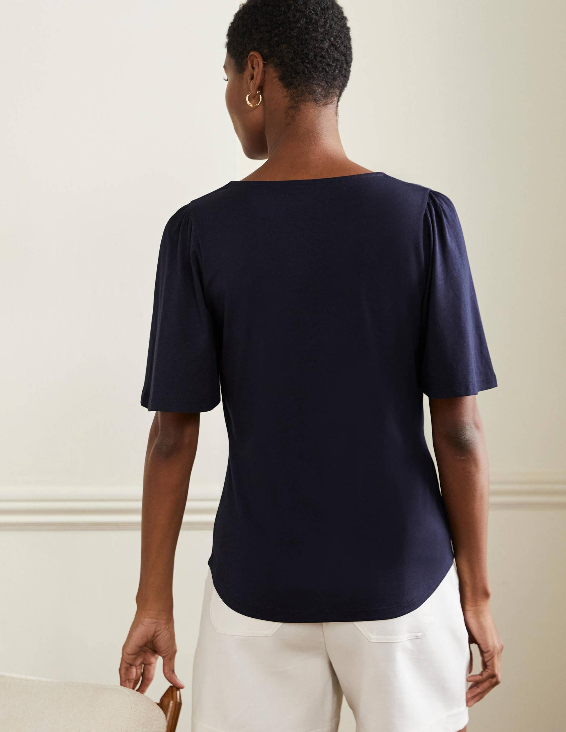 Supersoft Flutter Sleeve Top-Navy-3