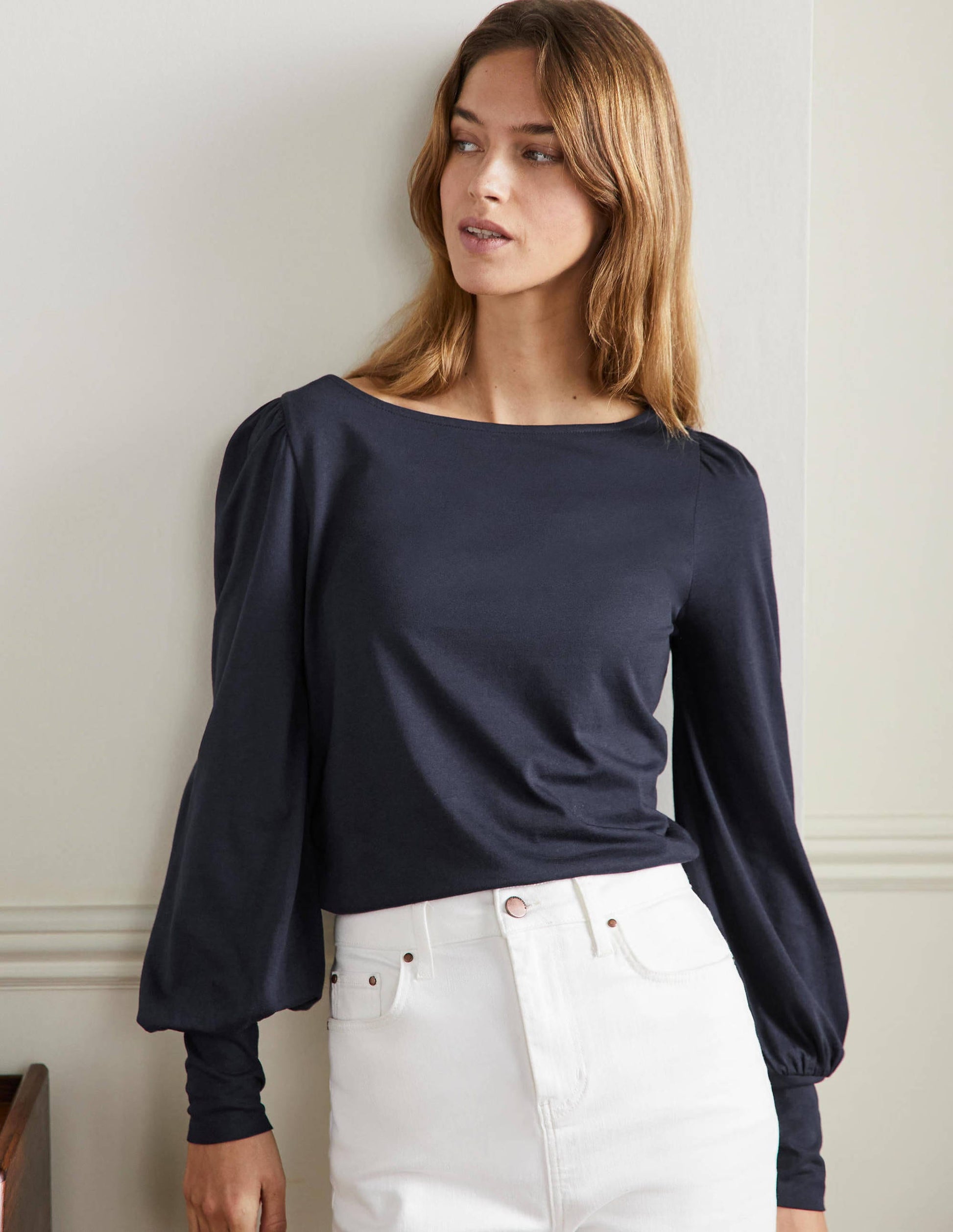 Supersoft Boat Neck Top-Navy-1