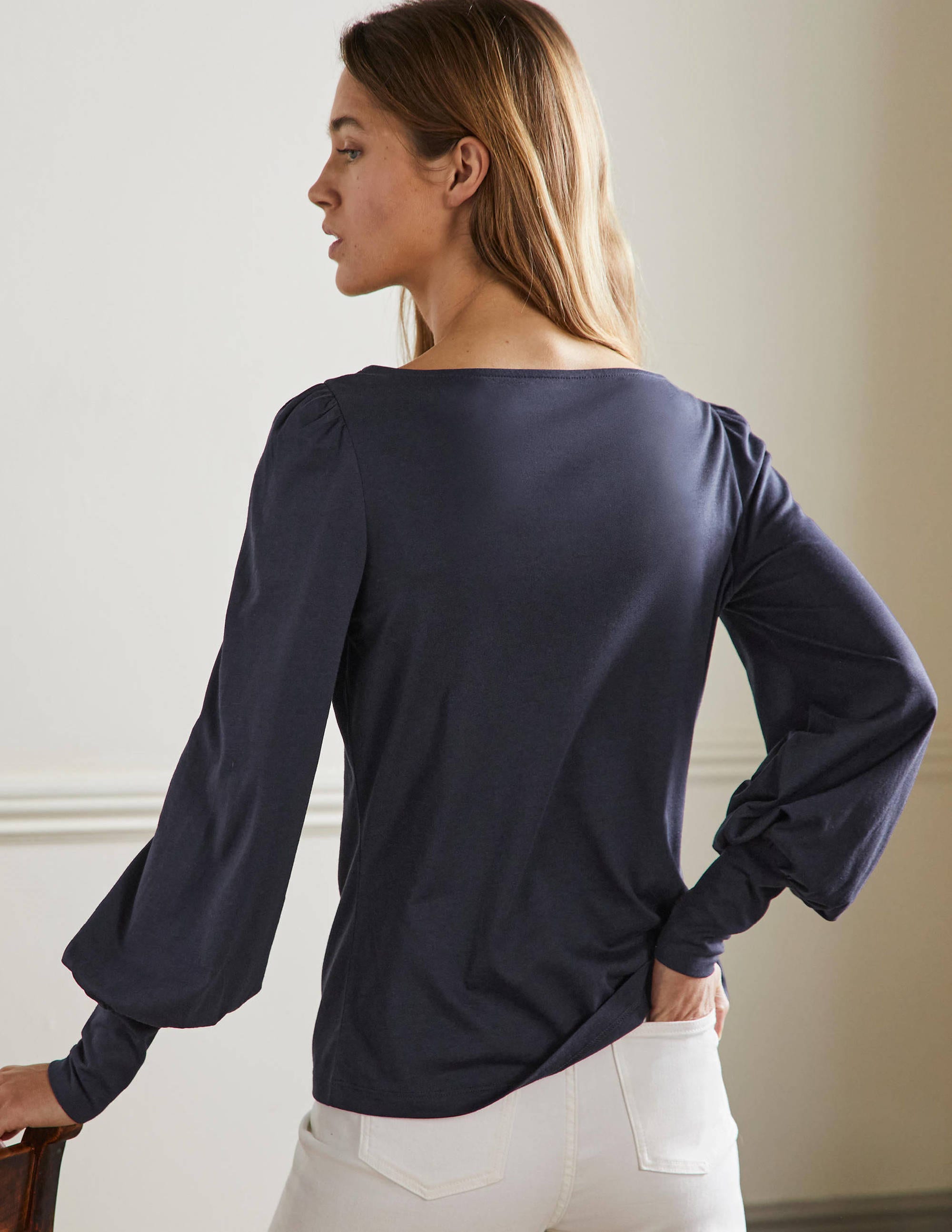 Supersoft Boat Neck Top-Navy - Image 3