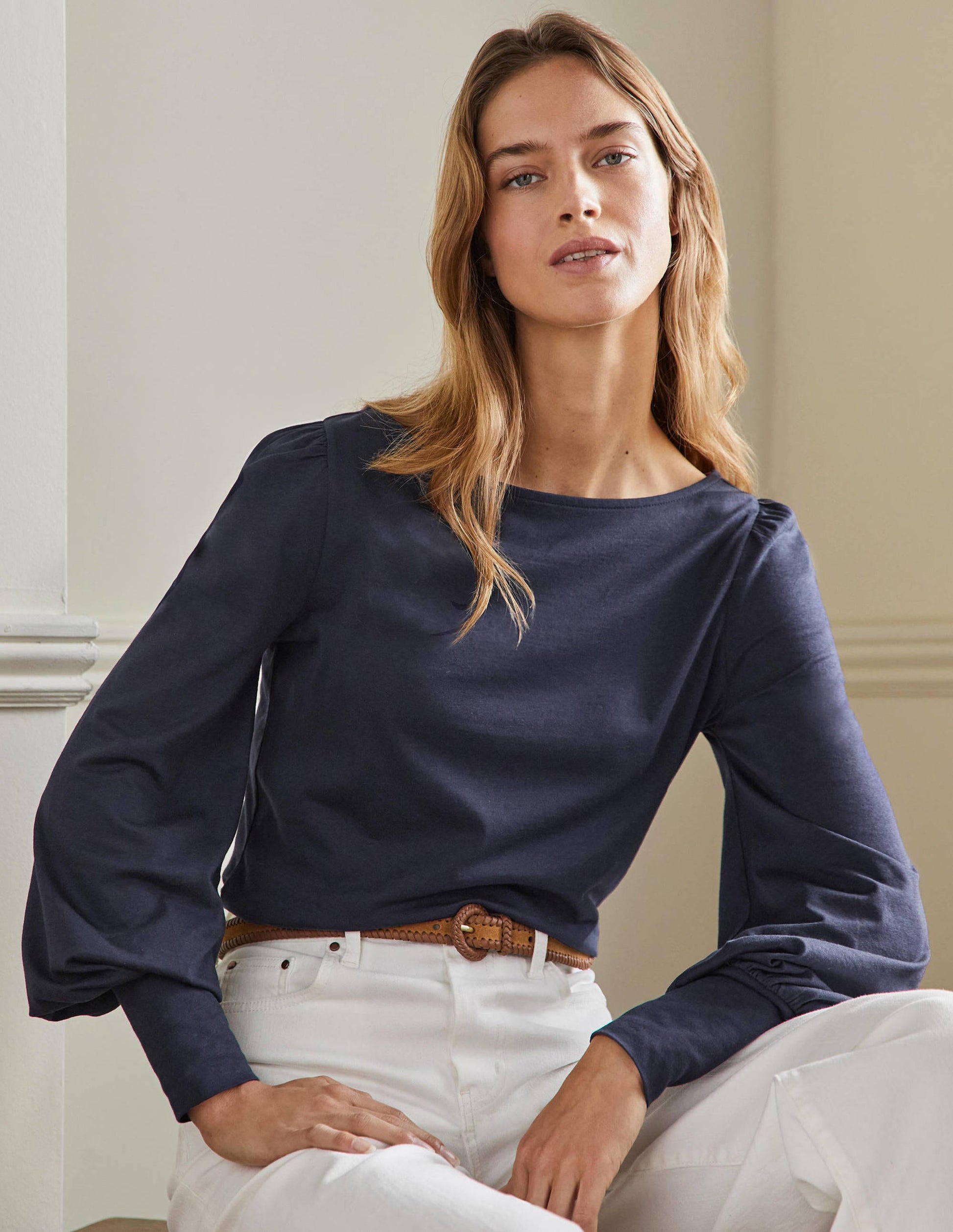 Supersoft Boat Neck Top-Navy-4