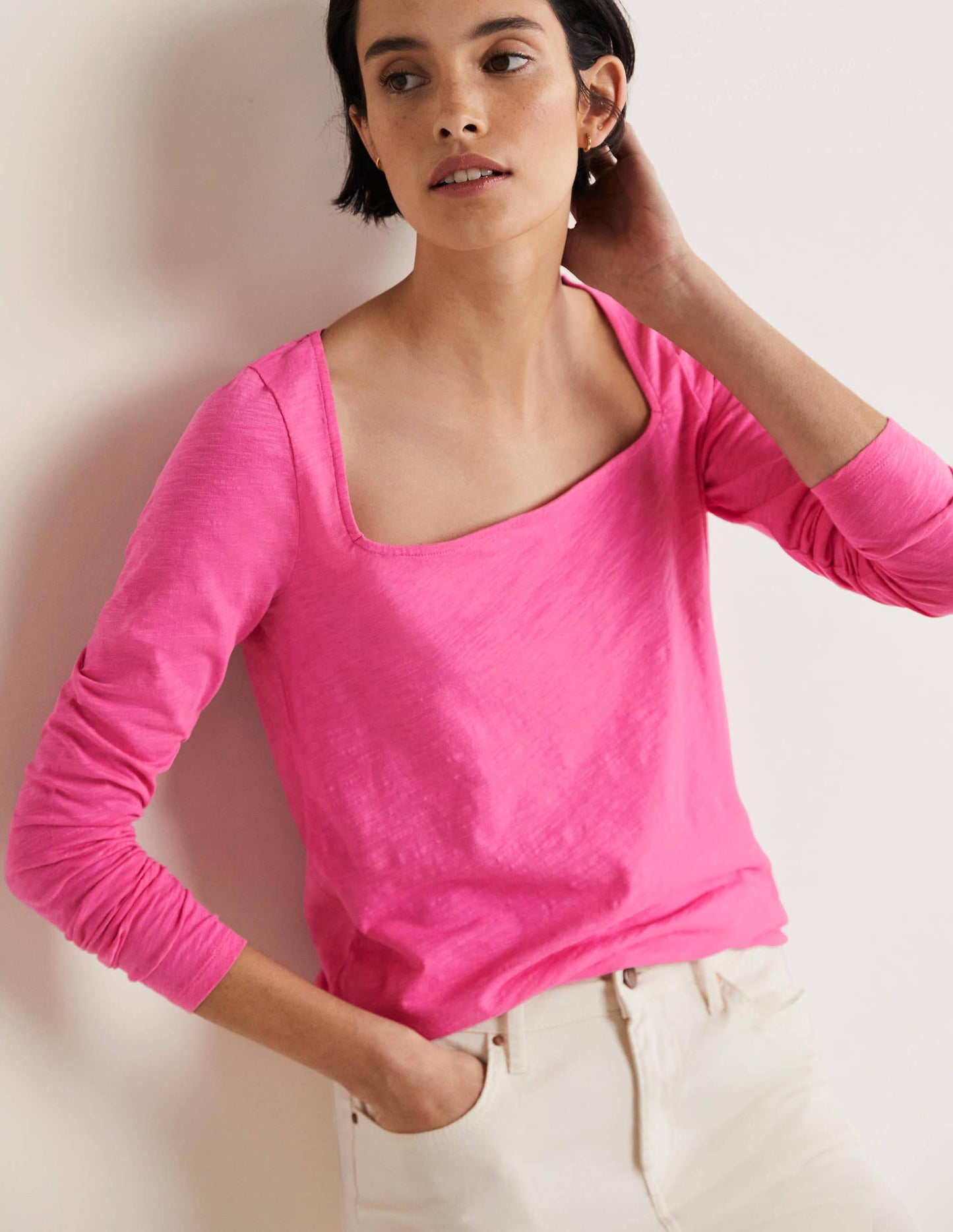 Cotton Square Neck Top-Festival Pink