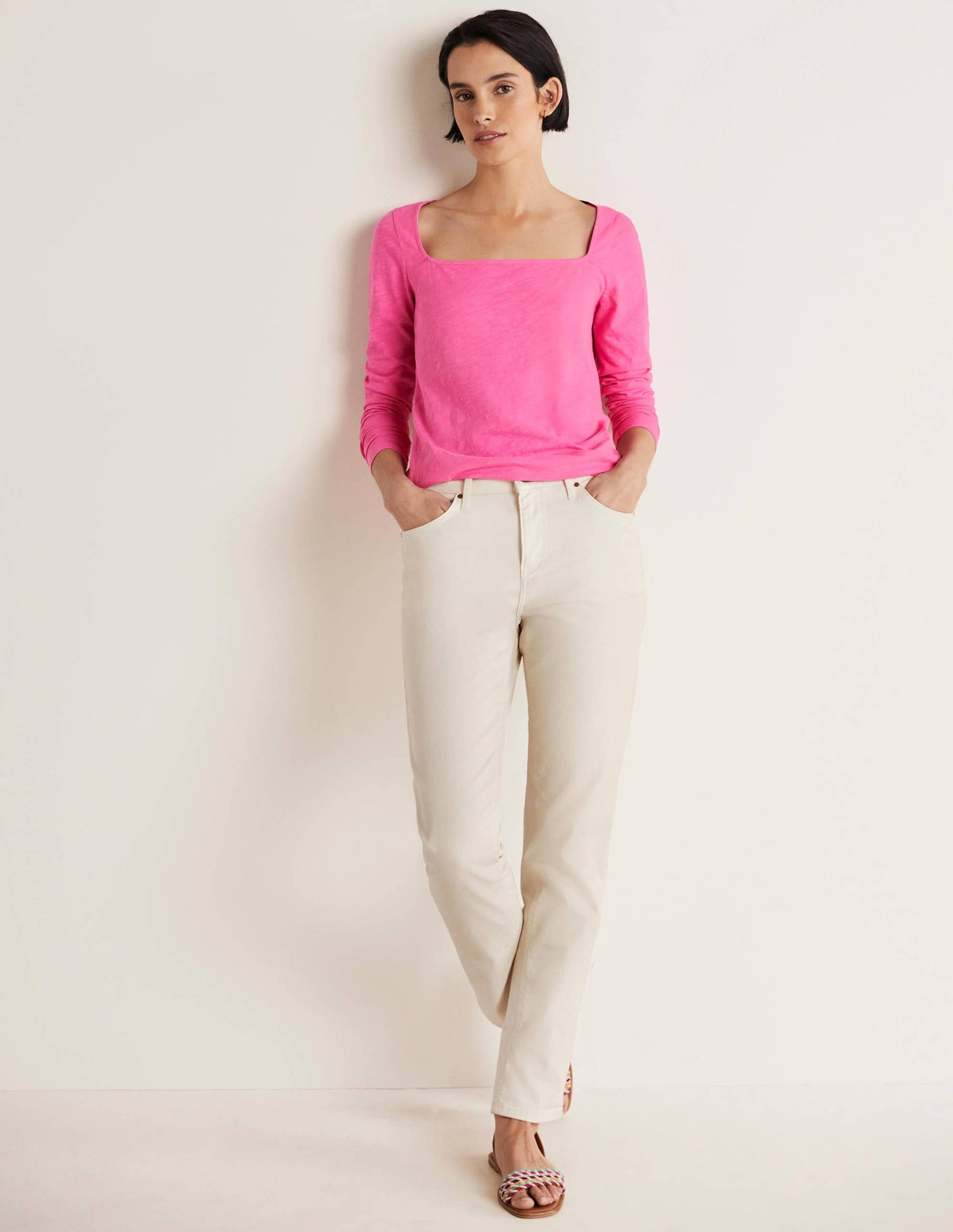 Cotton Square Neck Top-Festival Pink
