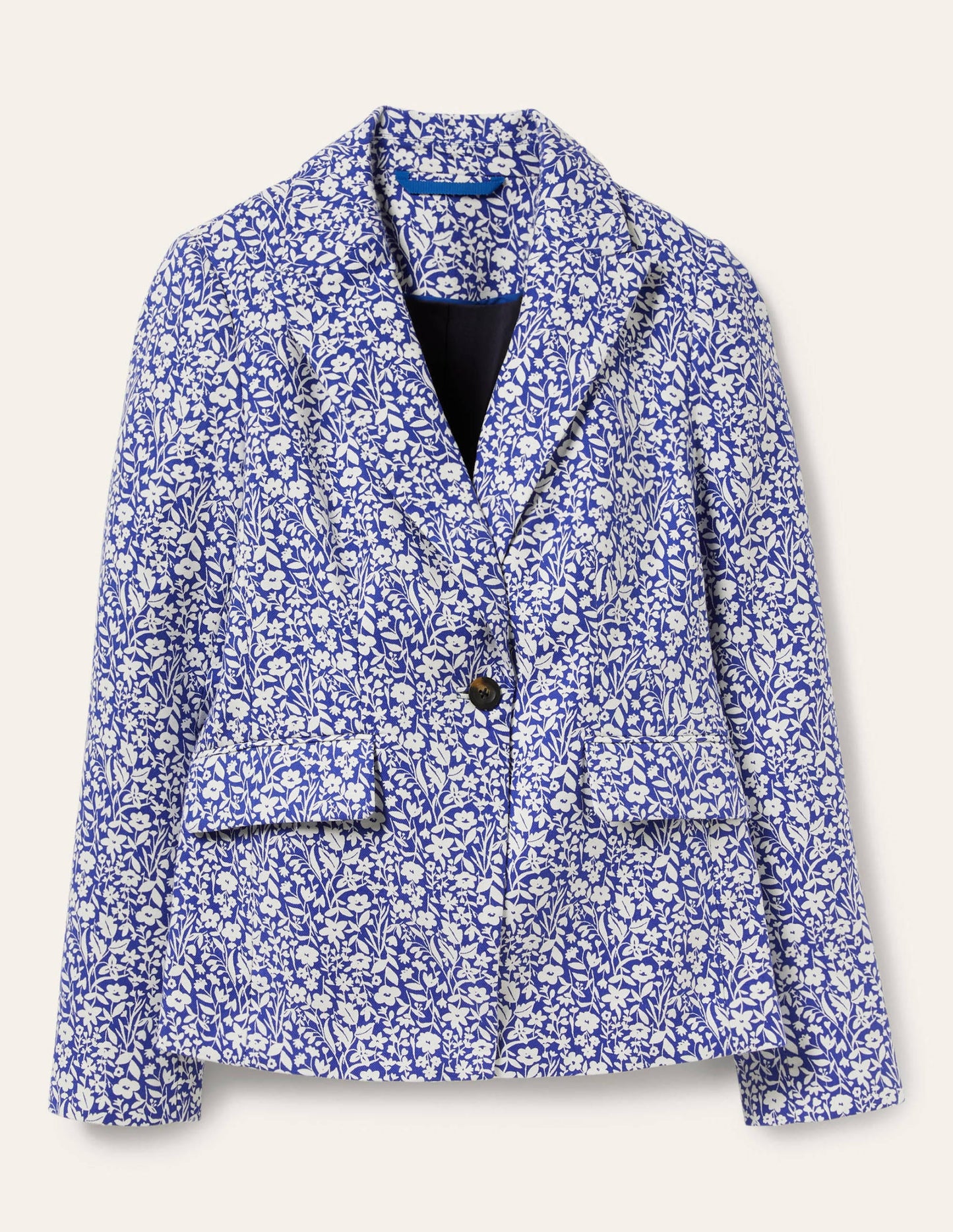 Carrie Textured Cotton Blazer-Ocean Blue/Ivory Wildflower