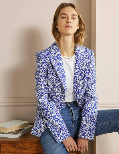 Carrie Textured Cotton Blazer-Ocean Blue/Ivory Wildflower-1