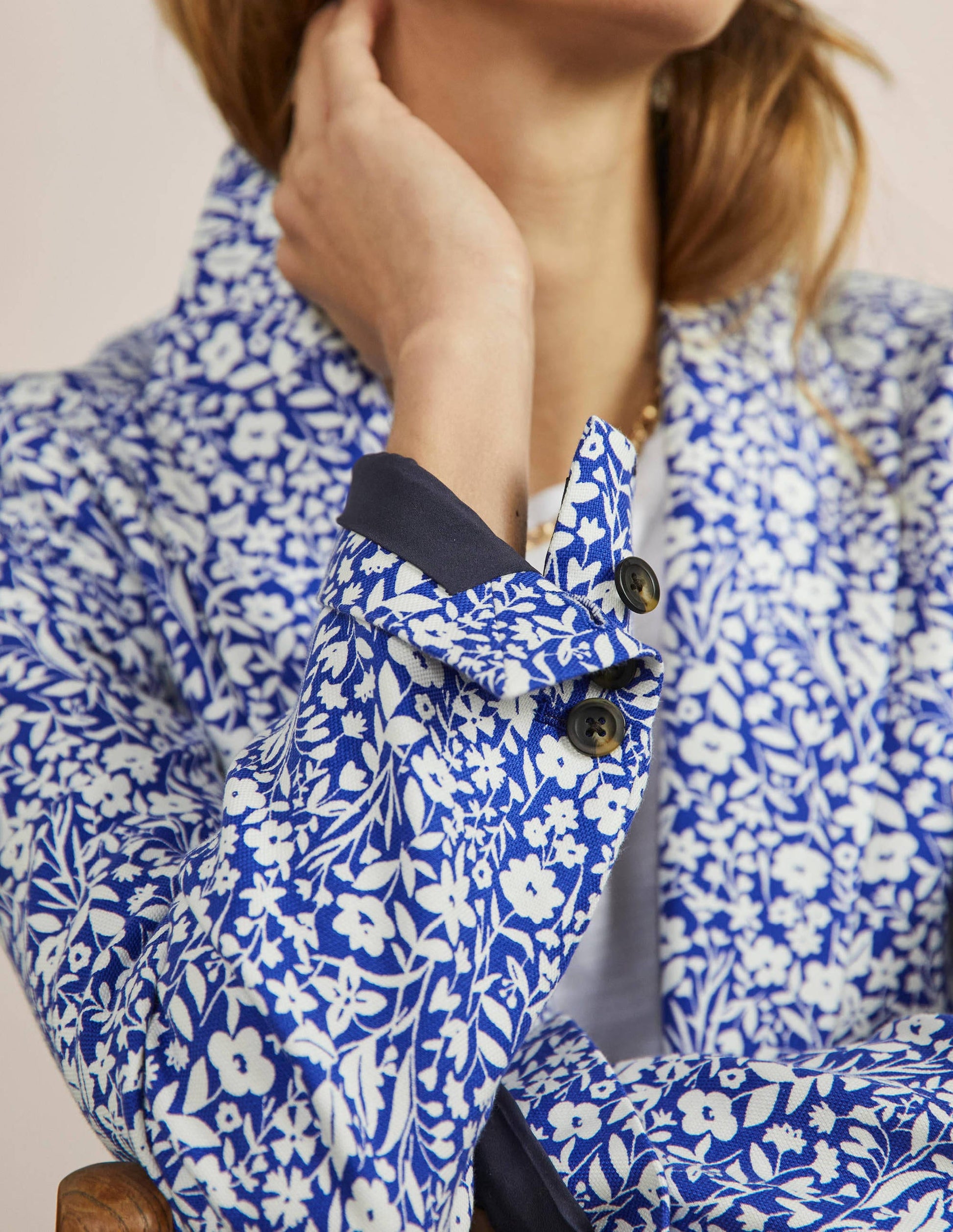 Carrie Textured Cotton Blazer-Ocean Blue/Ivory Wildflower-2