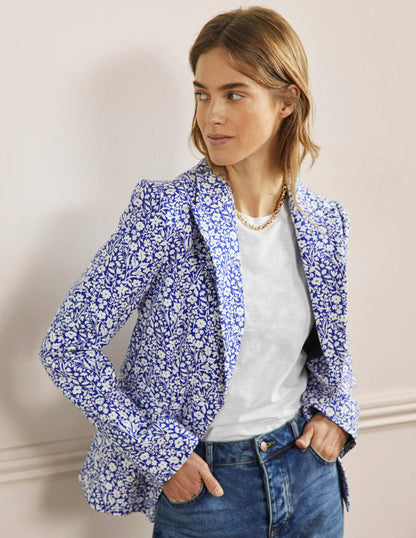 Carrie Textured Cotton Blazer-Ocean Blue/Ivory Wildflower-4
