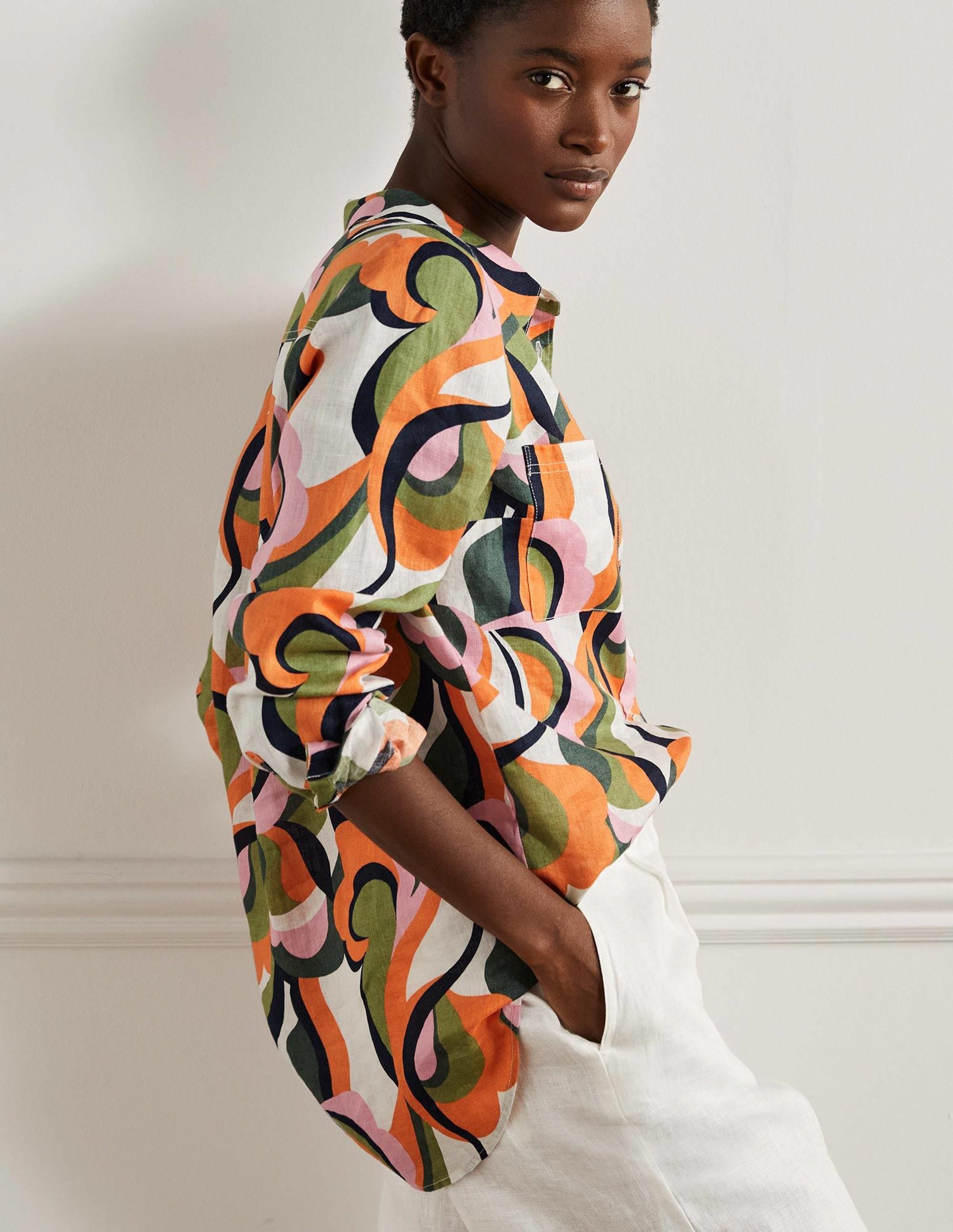 Linen Shirt-Multi, Abstract Swirl - Image 5