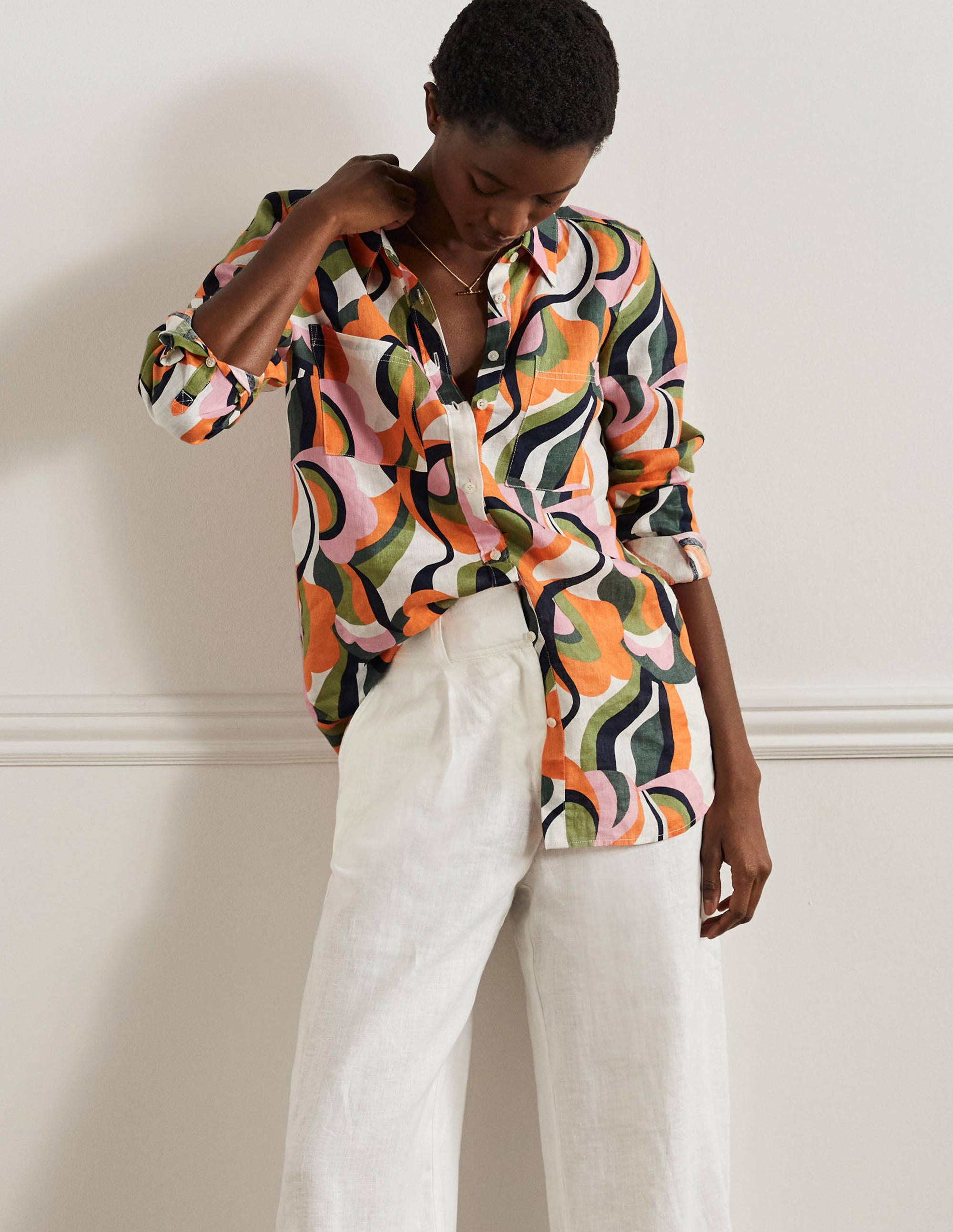 Linen Shirt-Multi, Abstract Swirl - Image 4