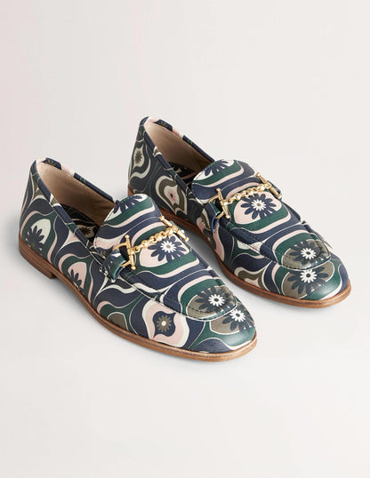 Snaffle Detail Leather Loafers-Multi, Geo Swirl-2